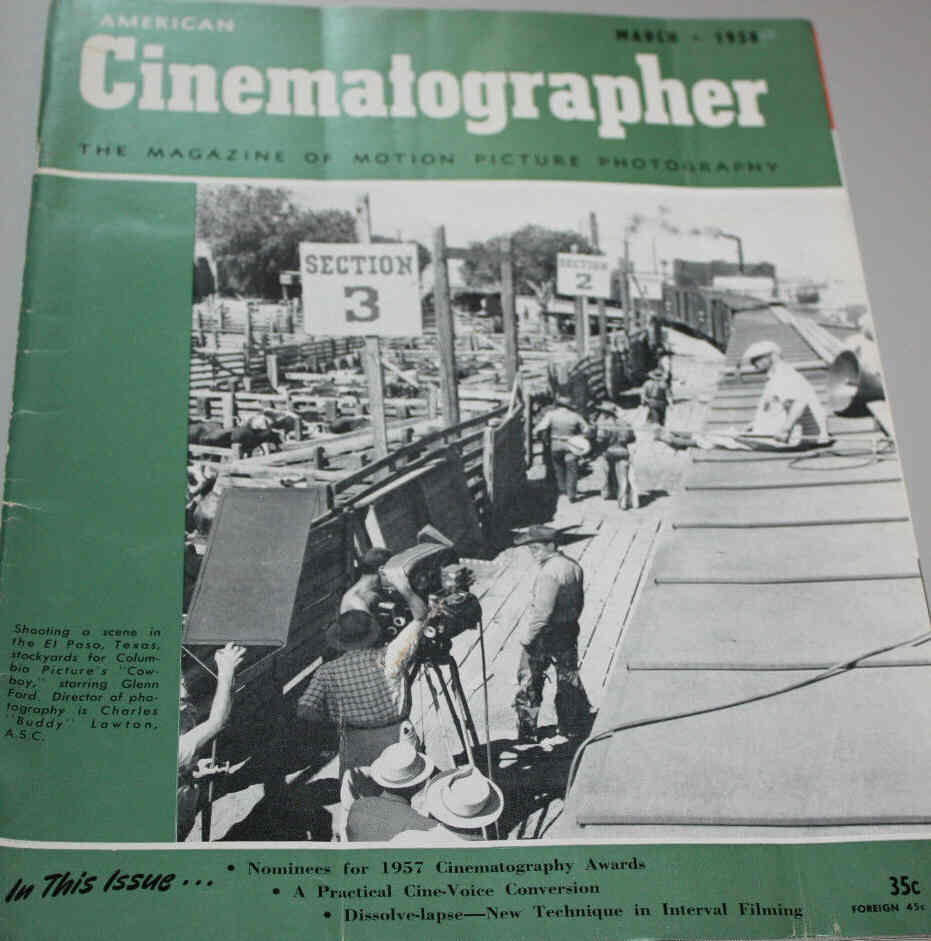AMERICAN CINEMATOGRAPHER magazine side cover Issue 465 March 1958