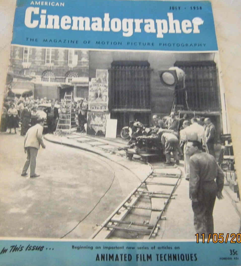 AMERICAN CINEMATOGRAPHER magazine side cover Issue 469 July 1958