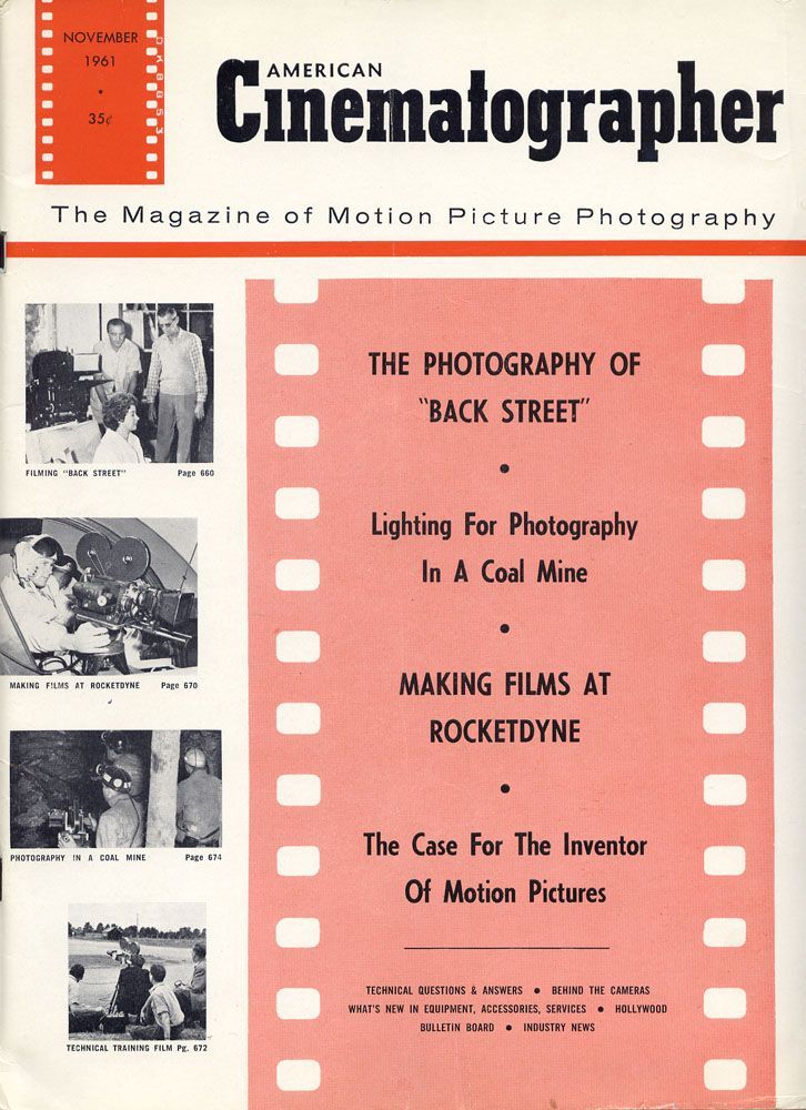 AMERICAN CINEMATOGRAPHER magazine side cover Issue 509 November 1961