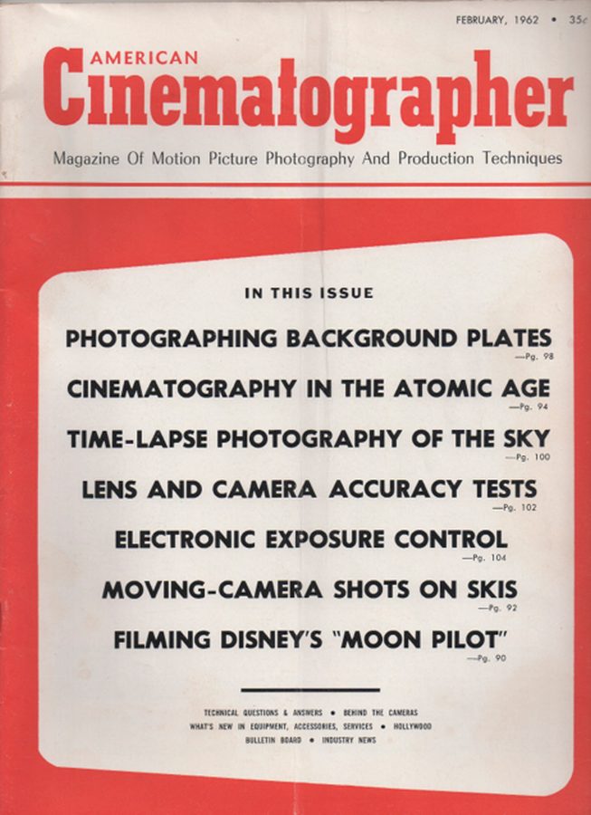AMERICAN CINEMATOGRAPHER magazine side cover Issue 512 February 1962