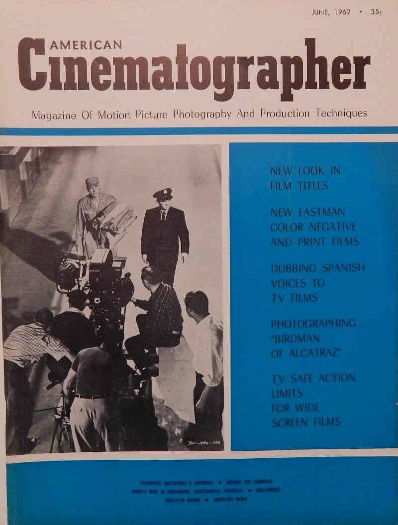 AMERICAN CINEMATOGRAPHER magazine side cover Issue 516 June 1962