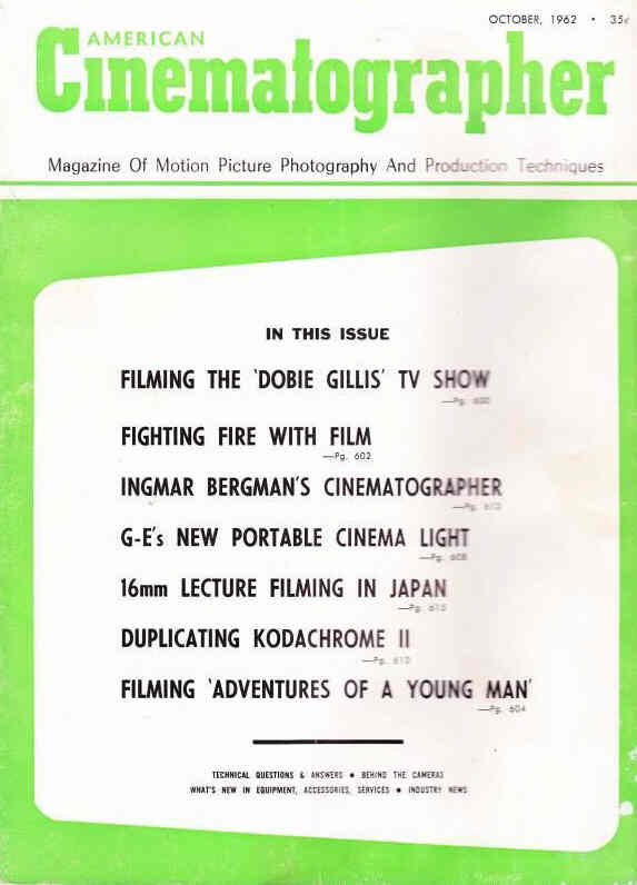 AMERICAN CINEMATOGRAPHER magazine side cover Issue 520 October 1962