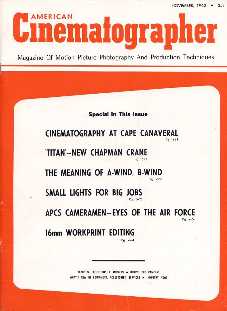 AMERICAN CINEMATOGRAPHER magazine side cover Issue 521 November 1962