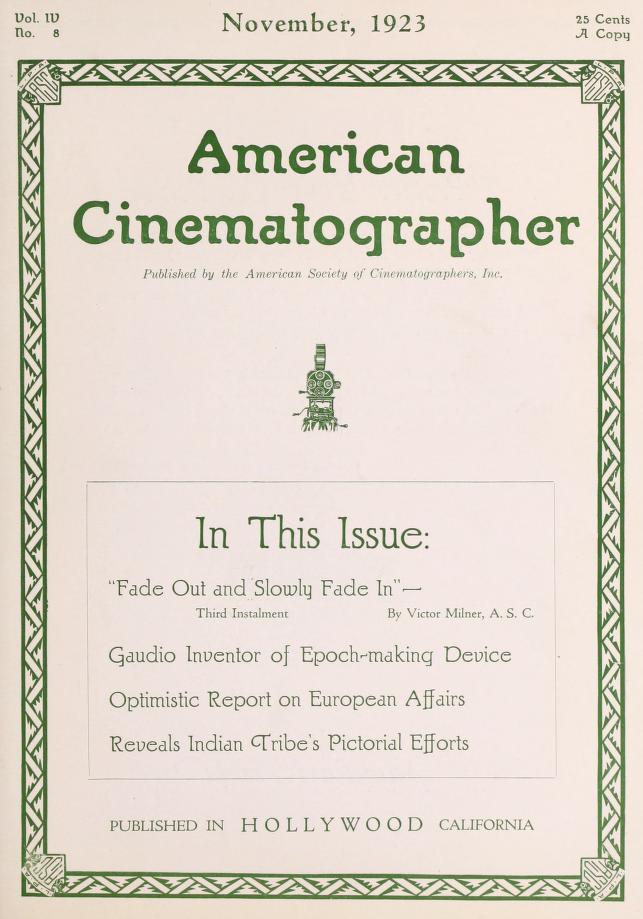AMERICAN CINEMATOGRAPHER magazine side cover Issue 53  Vol 4 No 8 November 1923