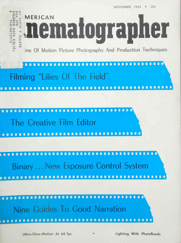 AMERICAN CINEMATOGRAPHER magazine side cover Issue 533 November 1963
