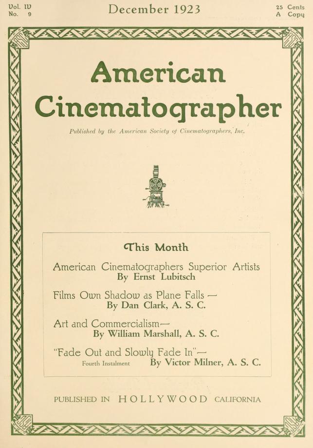 AMERICAN CINEMATOGRAPHER magazine side cover Issue 54  Vol 4 No 9 December 1923