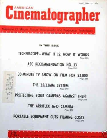 AMERICAN CINEMATOGRAPHER magazine side cover Issue 541 July 1964