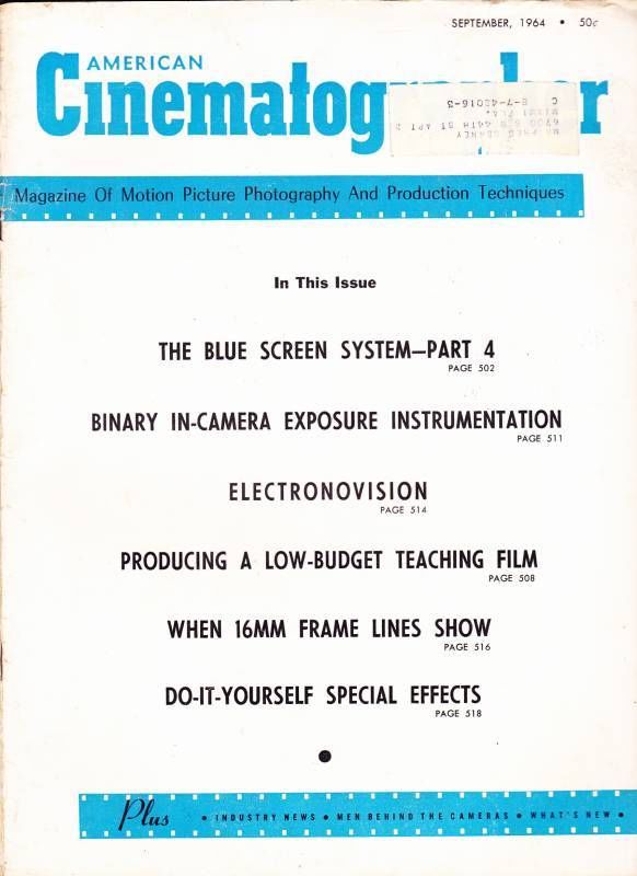 AMERICAN CINEMATOGRAPHER magazine side cover Issue 543 September 1964
