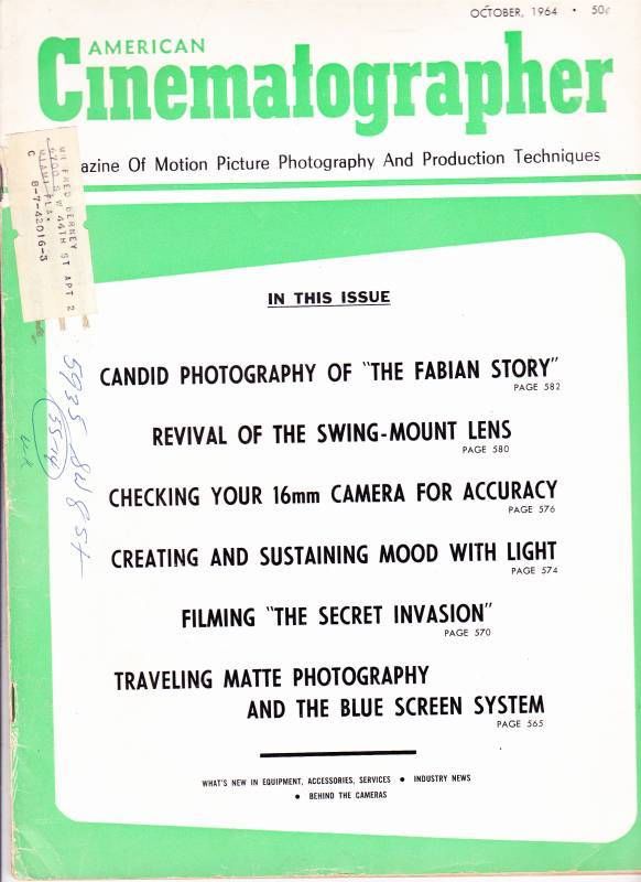 AMERICAN CINEMATOGRAPHER magazine side cover Issue 544 October 1964