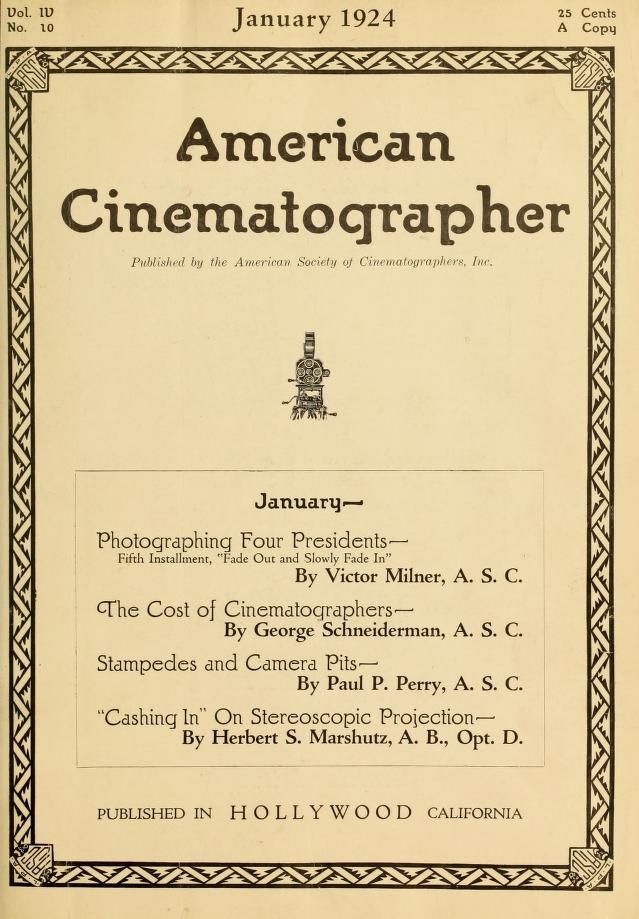 AMERICAN CINEMATOGRAPHER magazine side cover Issue 55 January 1924