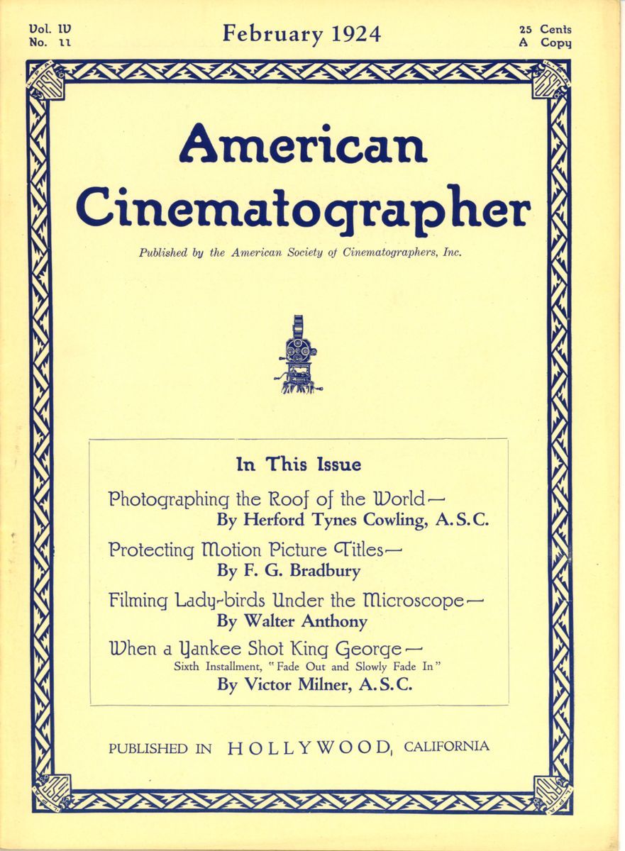 AMERICAN CINEMATOGRAPHER magazine side cover Issue 56 February 1924