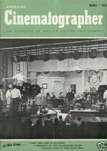 AMERICAN CINEMATOGRAPHER magazine side cover Issue 441 March 1956