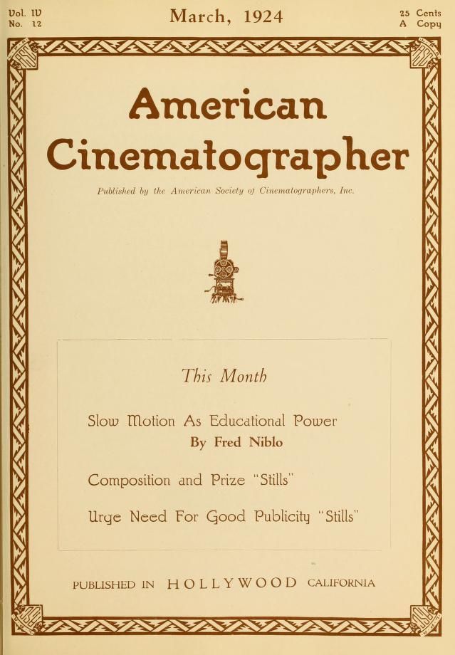 AMERICAN CINEMATOGRAPHER magazine side cover Issue 57 March 1924