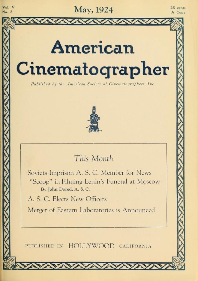 AMERICAN CINEMATOGRAPHER magazine side cover Issue 59 May 1924