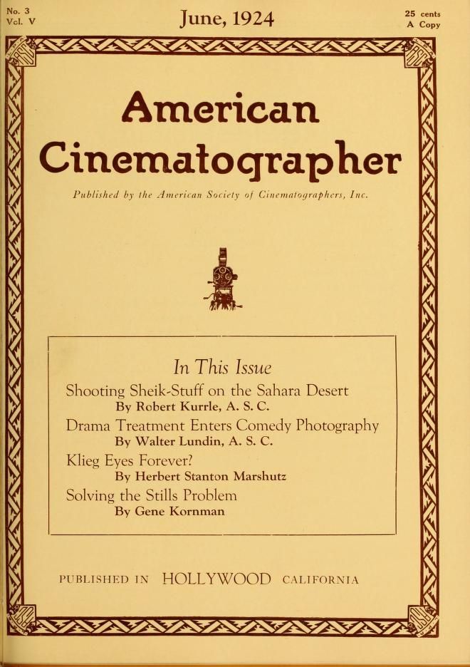 AMERICAN CINEMATOGRAPHER magazine side cover Issue 60 June 1924