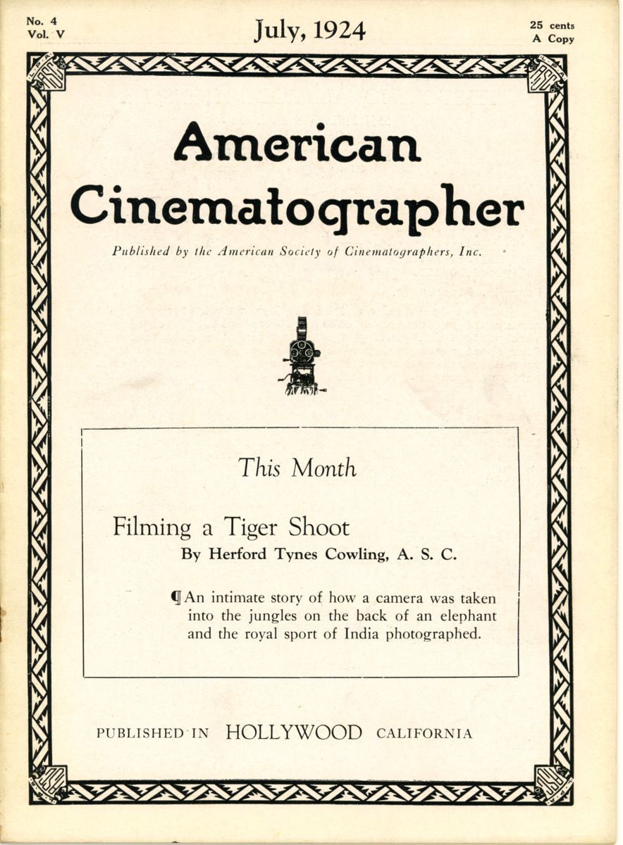 AMERICAN CINEMATOGRAPHER magazine side cover Issue 61 July 1924