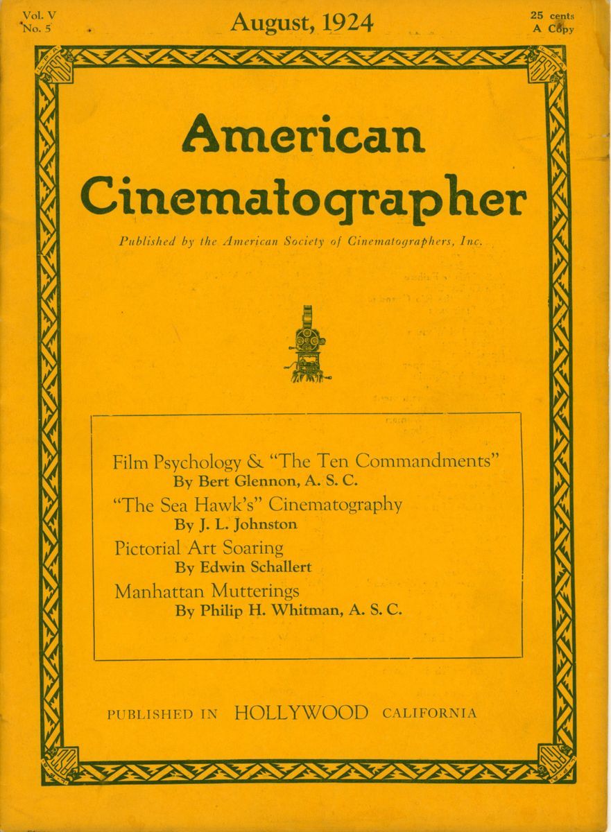 AMERICAN CINEMATOGRAPHER magazine side cover Issue 62 August 1924