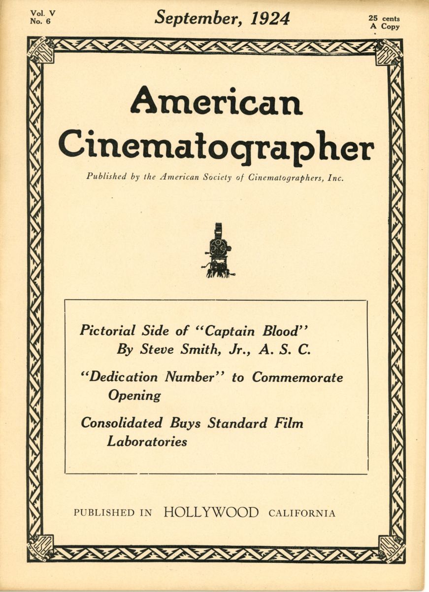 AMERICAN CINEMATOGRAPHER magazine side cover Issue 63 September 1924