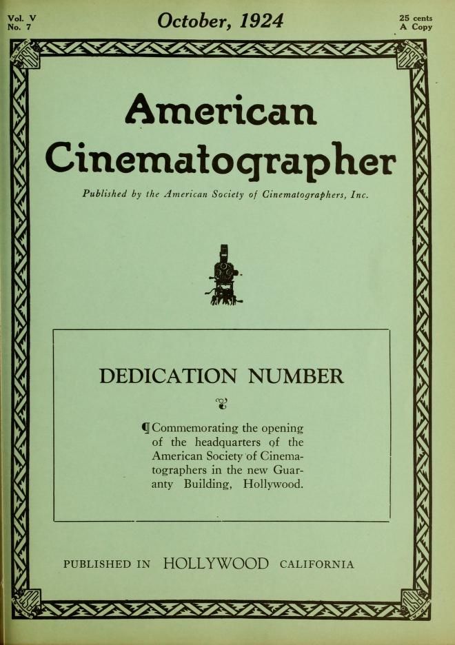 AMERICAN CINEMATOGRAPHER magazine side cover Issue 64 October 1924