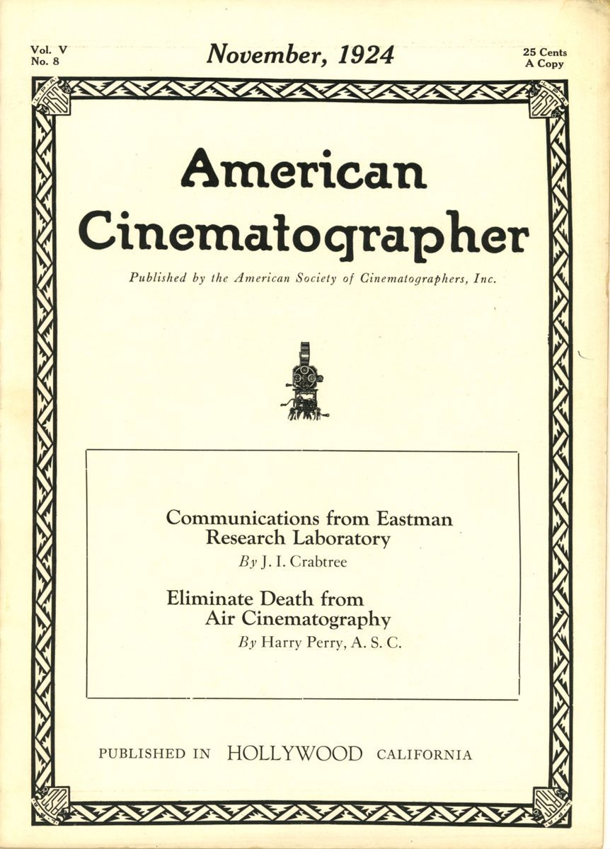 AMERICAN CINEMATOGRAPHER magazine side cover Issue 65 November 1924