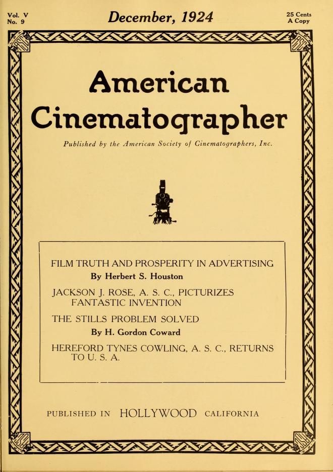 AMERICAN CINEMATOGRAPHER magazine side cover Issue 66 December 1924