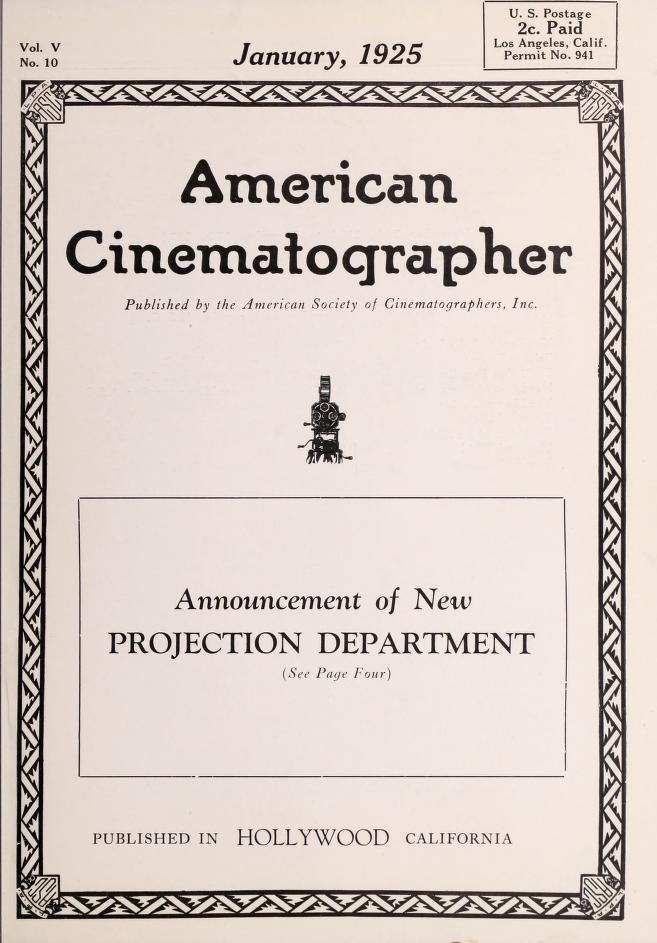 AMERICAN CINEMATOGRAPHER magazine side cover Issue 67  Vol 5 No 10 January 1925