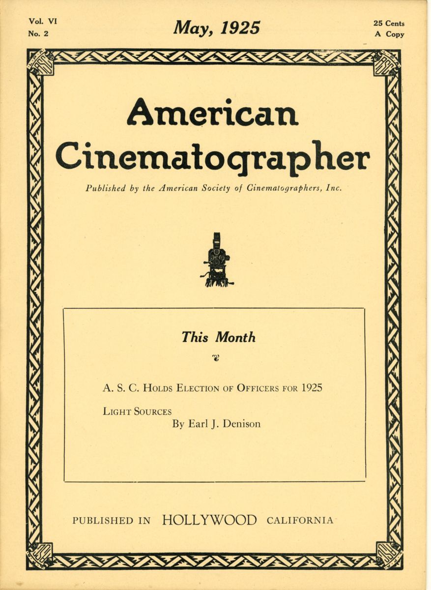 AMERICAN CINEMATOGRAPHER magazine side cover Issue 71  Vol 6 No 2 May 1925