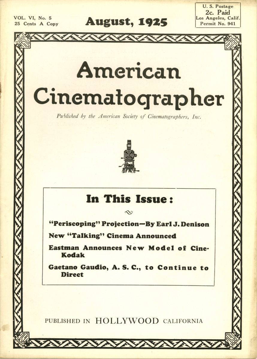 AMERICAN CINEMATOGRAPHER magazine side cover Issue 74  Vol 6 No 5 August 1925