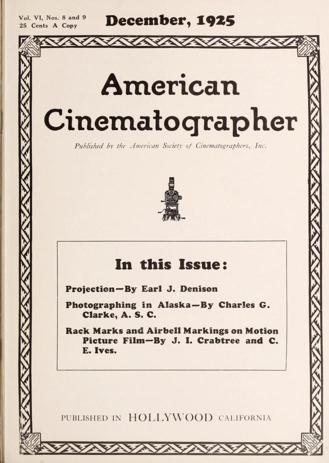 AMERICAN CINEMATOGRAPHER magazine side cover Issue 78  Vol 6 No 8/9 December 1925