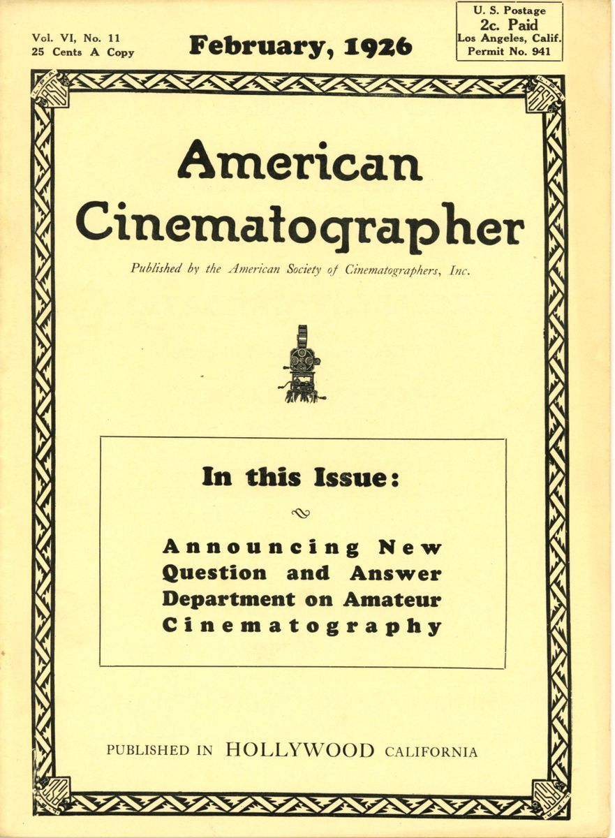 AMERICAN CINEMATOGRAPHER magazine side cover Issue 80 February 1926