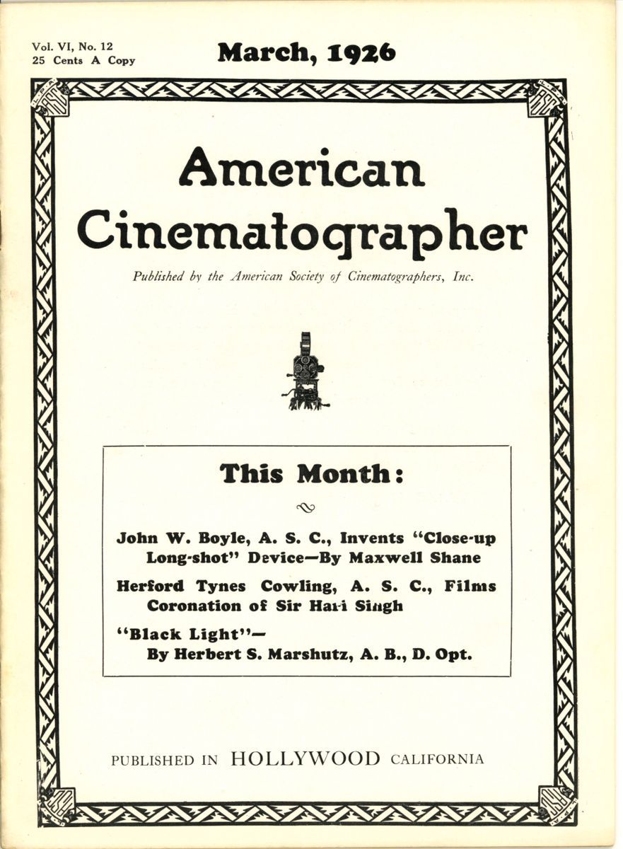 AMERICAN CINEMATOGRAPHER magazine side cover Issue 81 March 1926