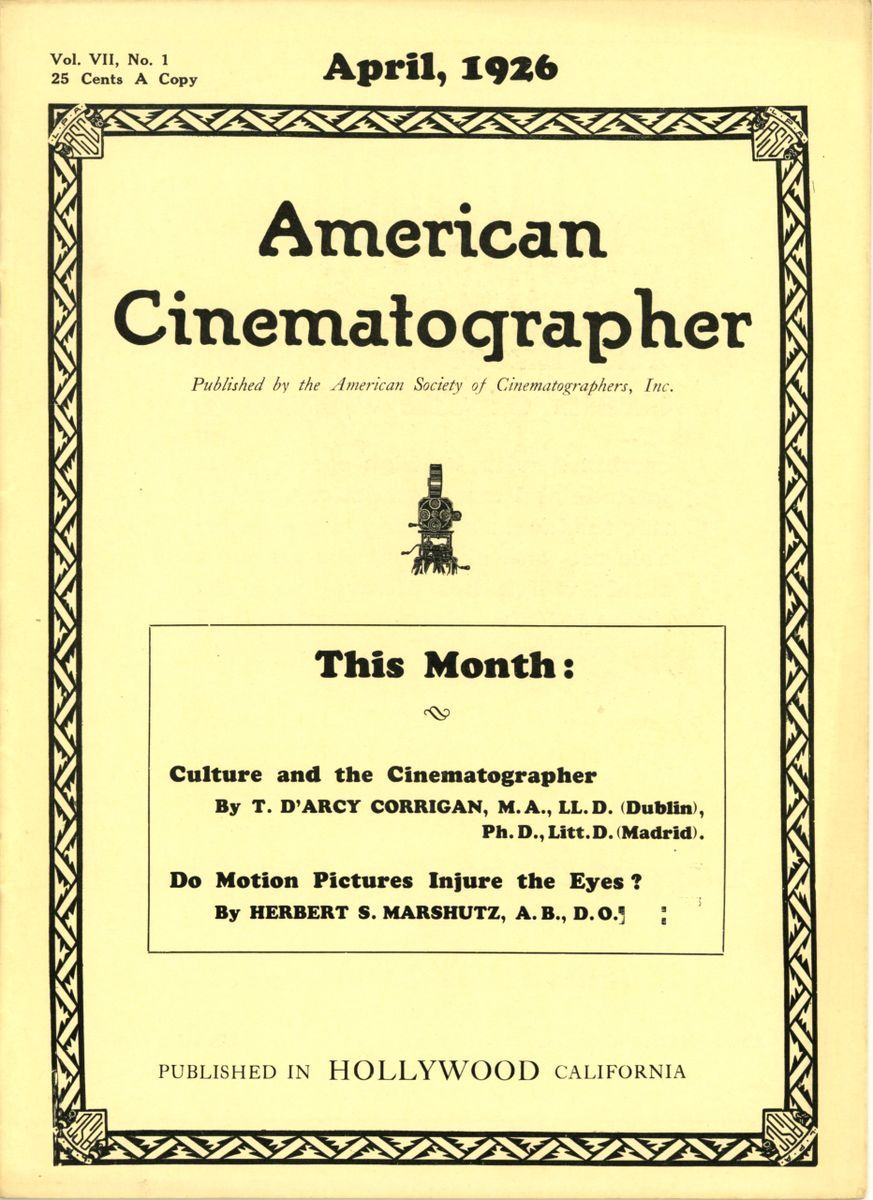 AMERICAN CINEMATOGRAPHER magazine side cover Issue 82 April 1926