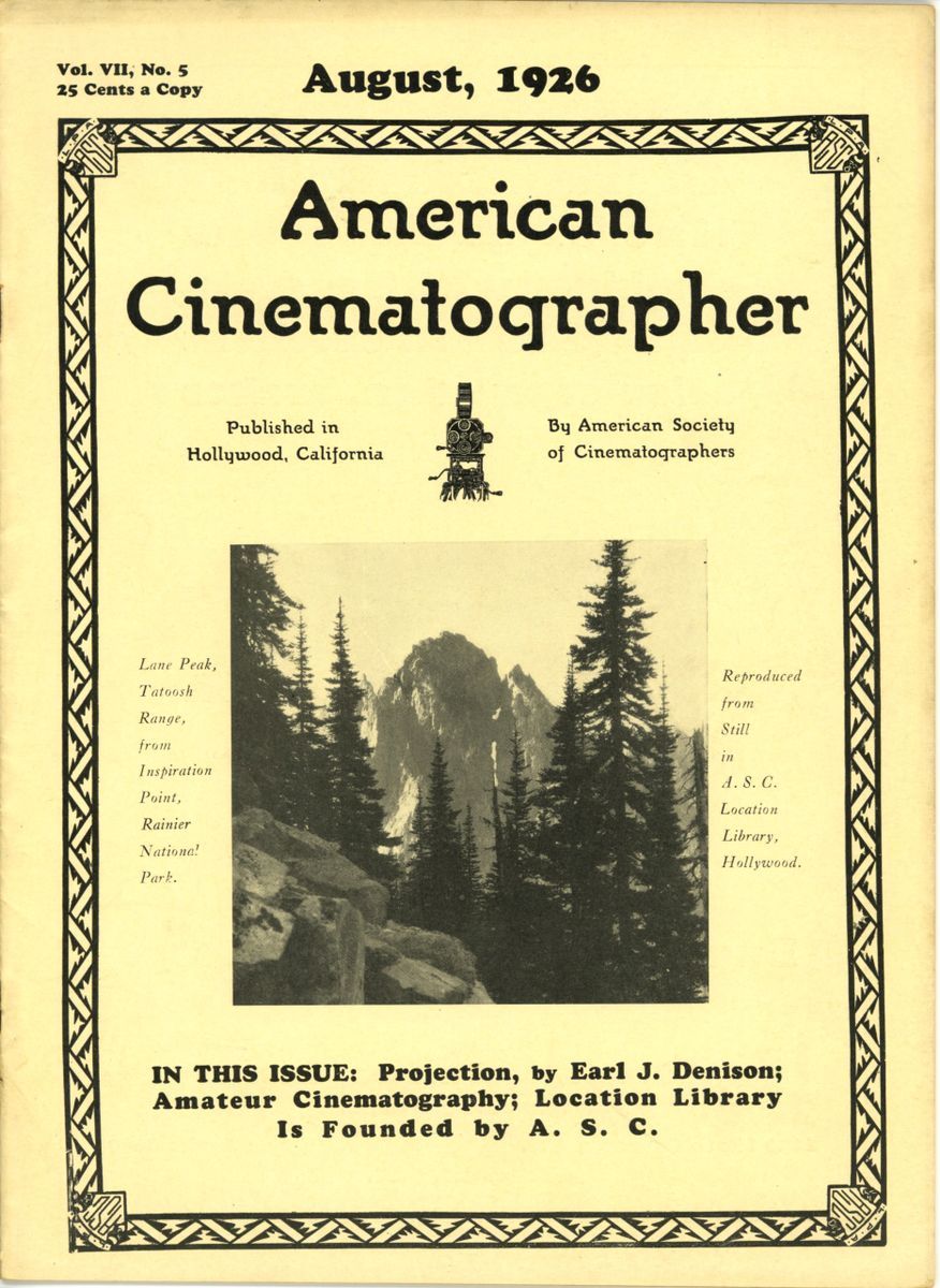 AMERICAN CINEMATOGRAPHER magazine side cover Issue 86 August 1926
