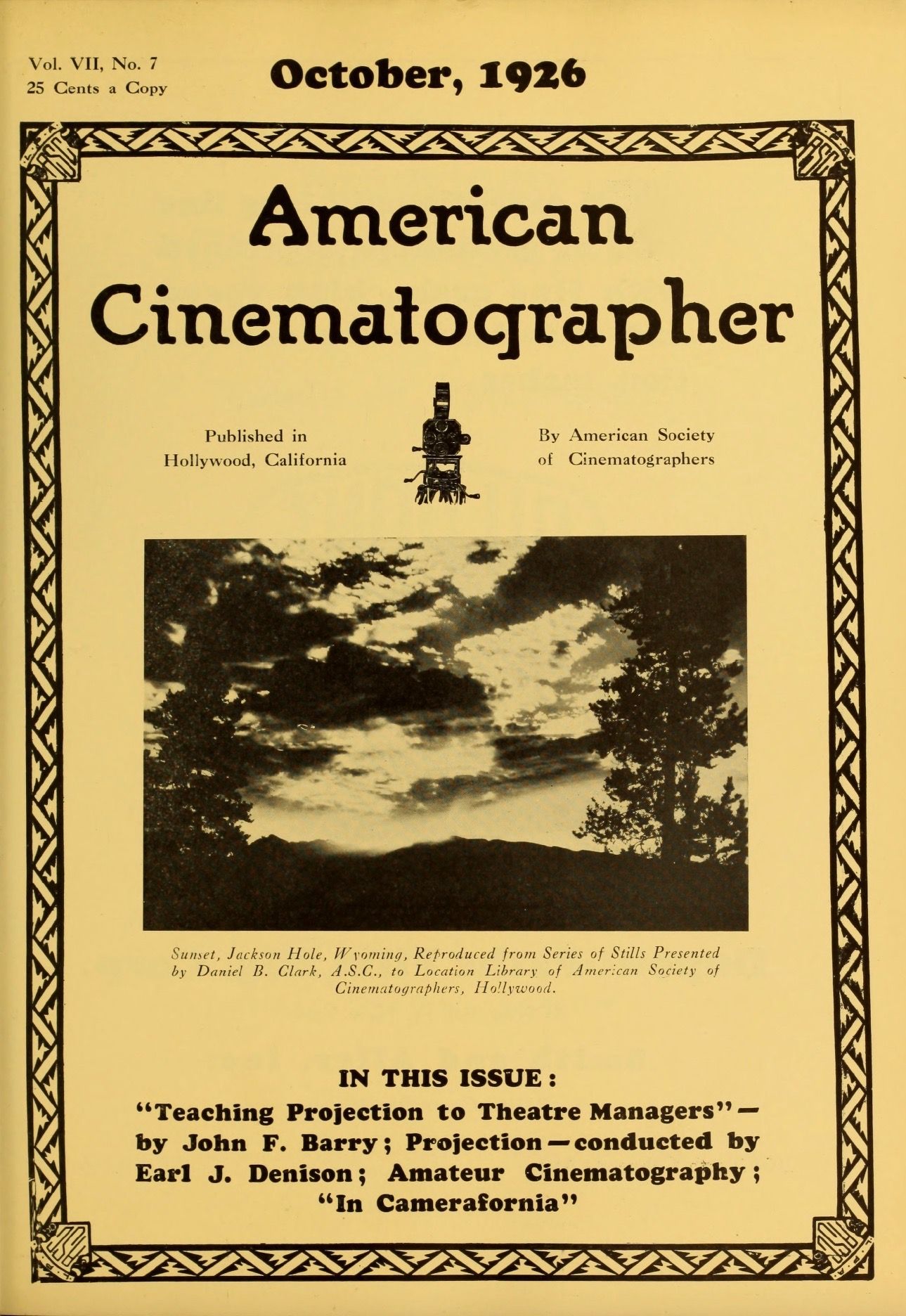 AMERICAN CINEMATOGRAPHER magazine side cover Issue 88 October 1926