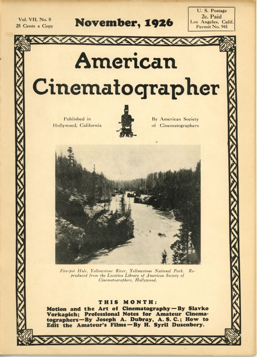 AMERICAN CINEMATOGRAPHER magazine side cover Issue 89 November 1926