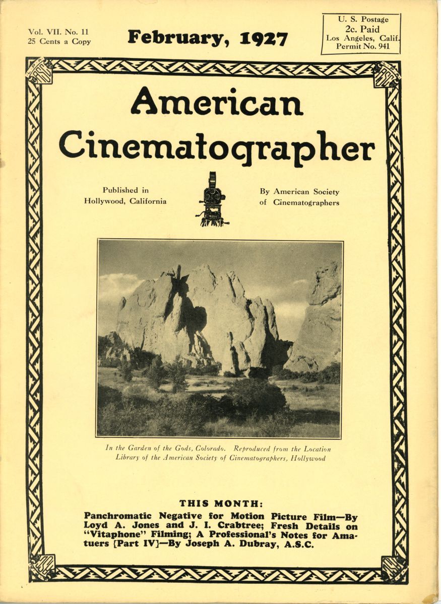AMERICAN CINEMATOGRAPHER magazine side cover Issue 92 February 1927
