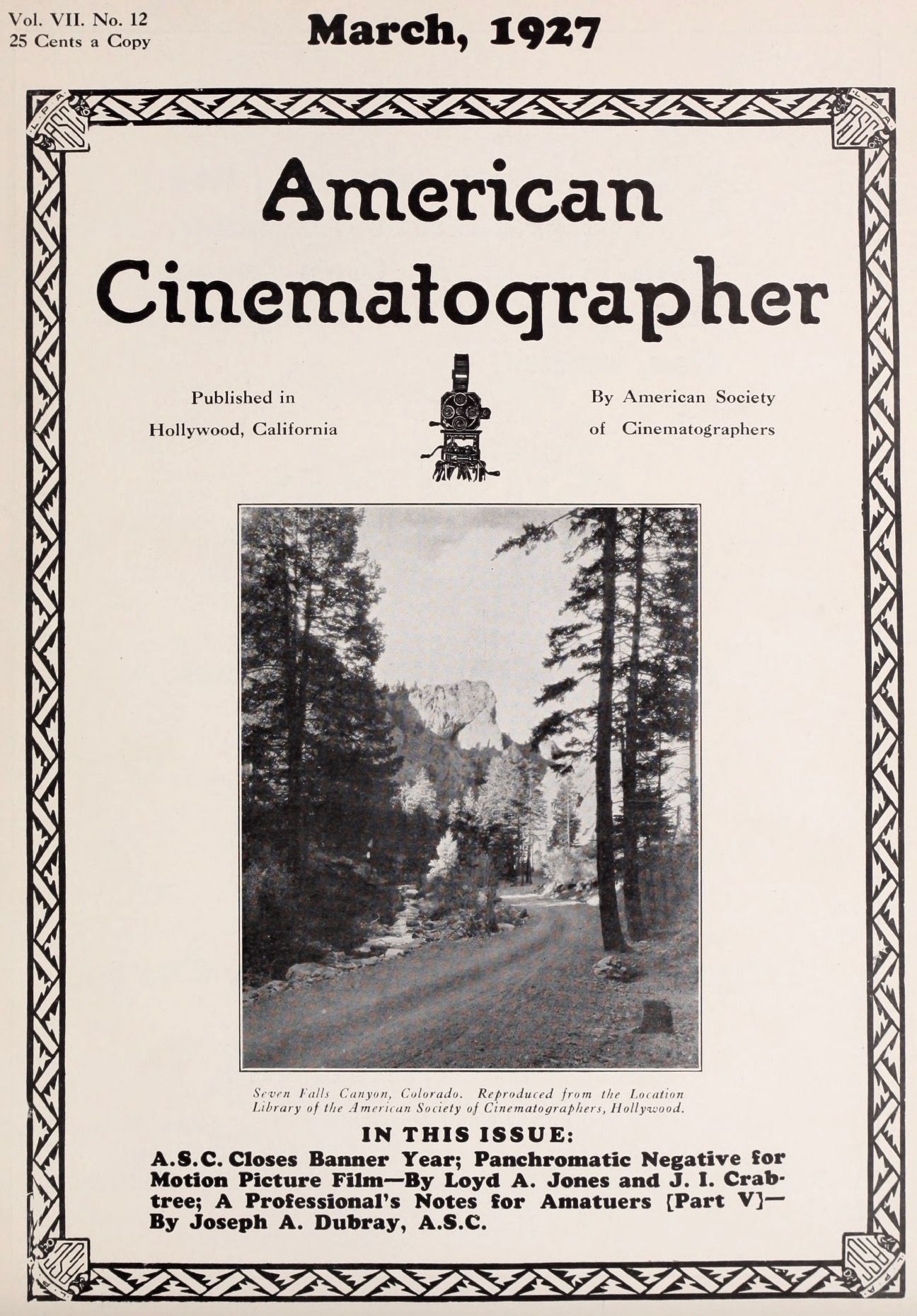 AMERICAN CINEMATOGRAPHER magazine side cover Issue 93 March 1927