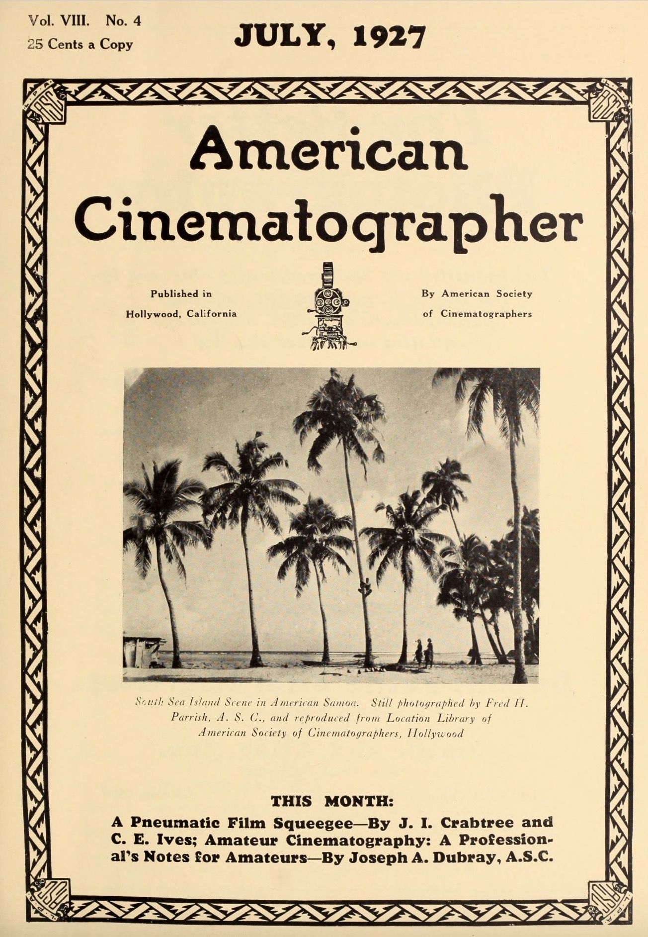 AMERICAN CINEMATOGRAPHER magazine side cover Issue 97 July 1927