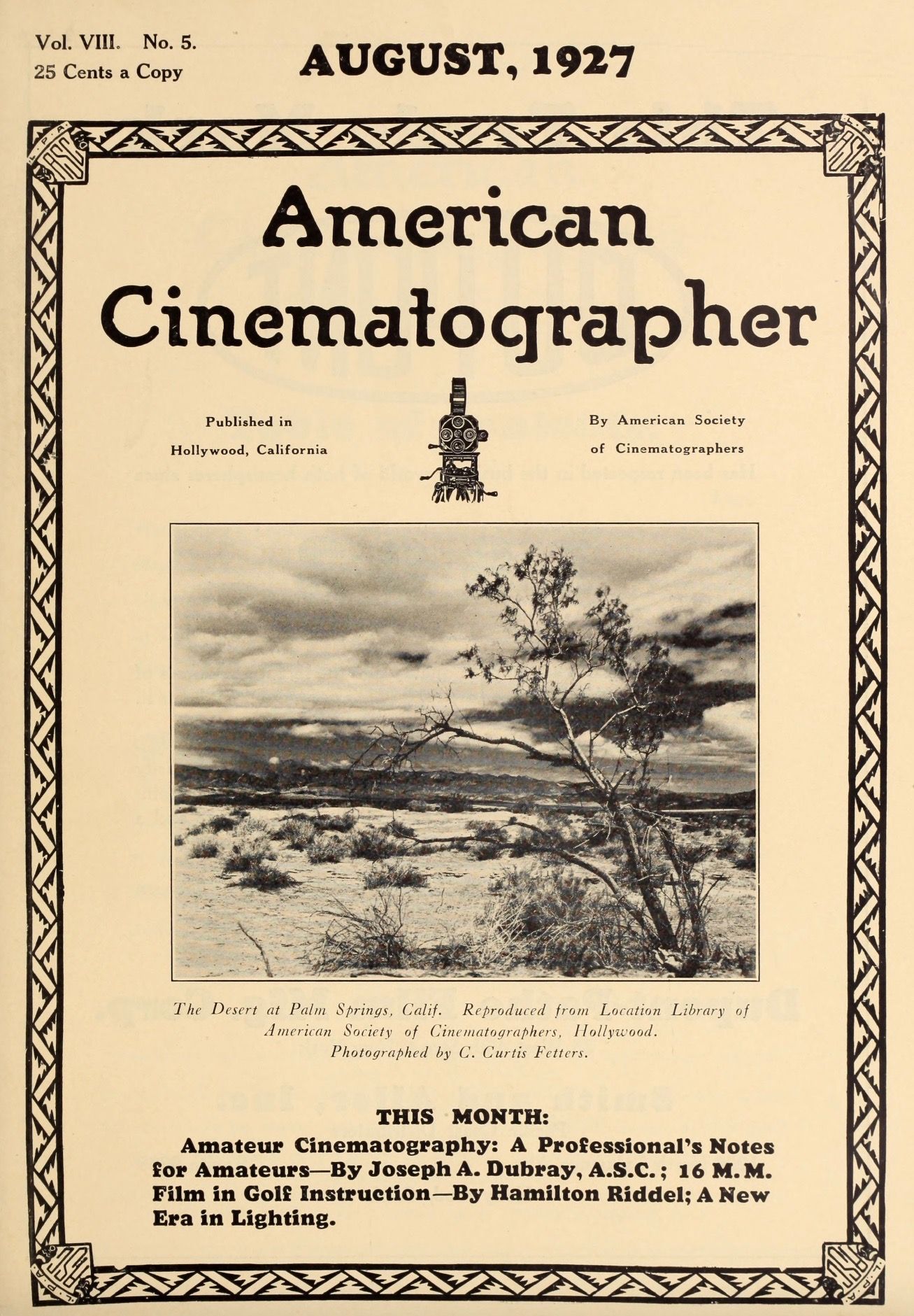 AMERICAN CINEMATOGRAPHER magazine side cover Issue 98 August 1927