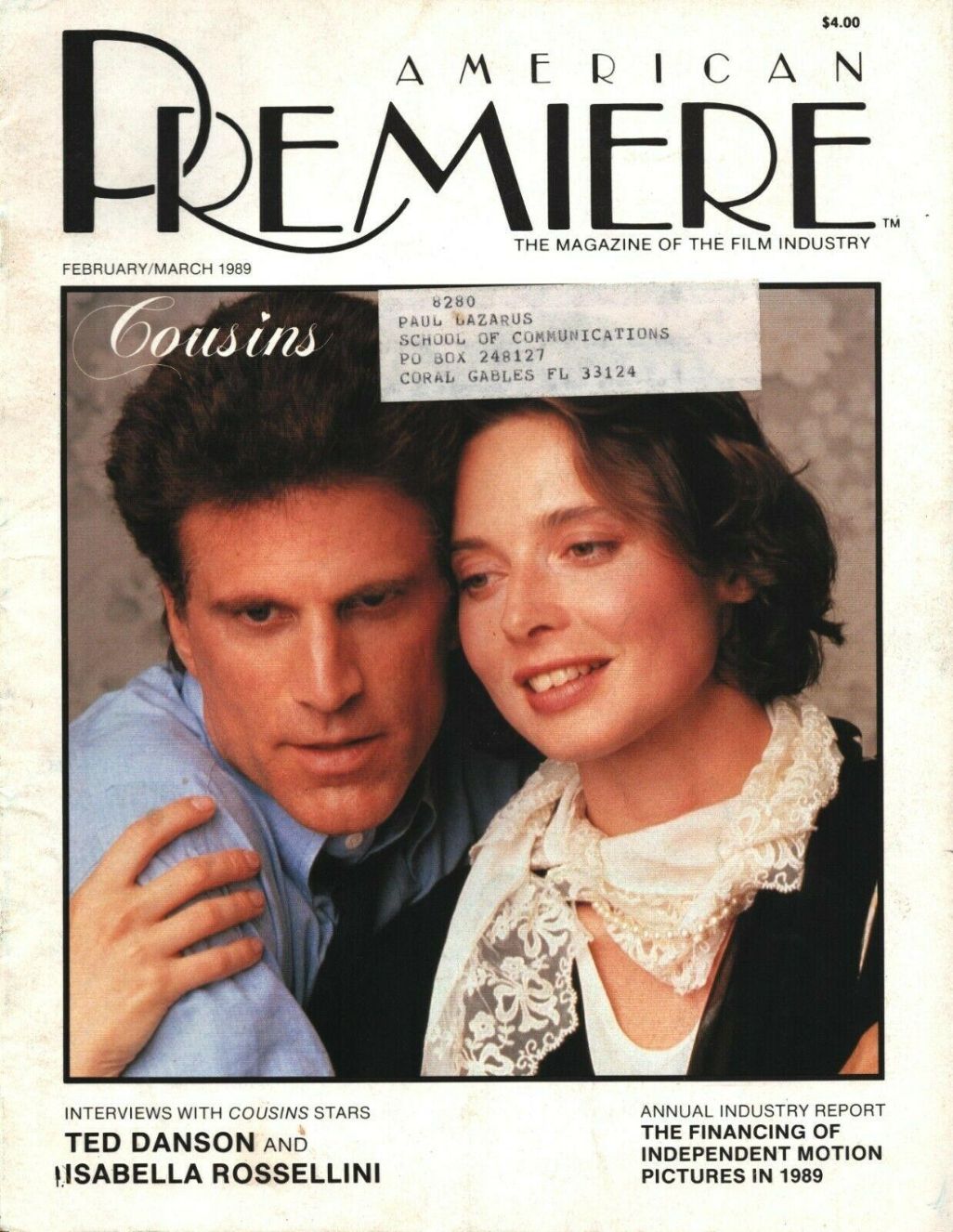 AMERICAN PREMIERE magazine side cover  February/March 1989