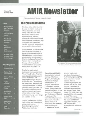 AMIA NEWSLETTER magazine side cover Issue 73 Summer 2006