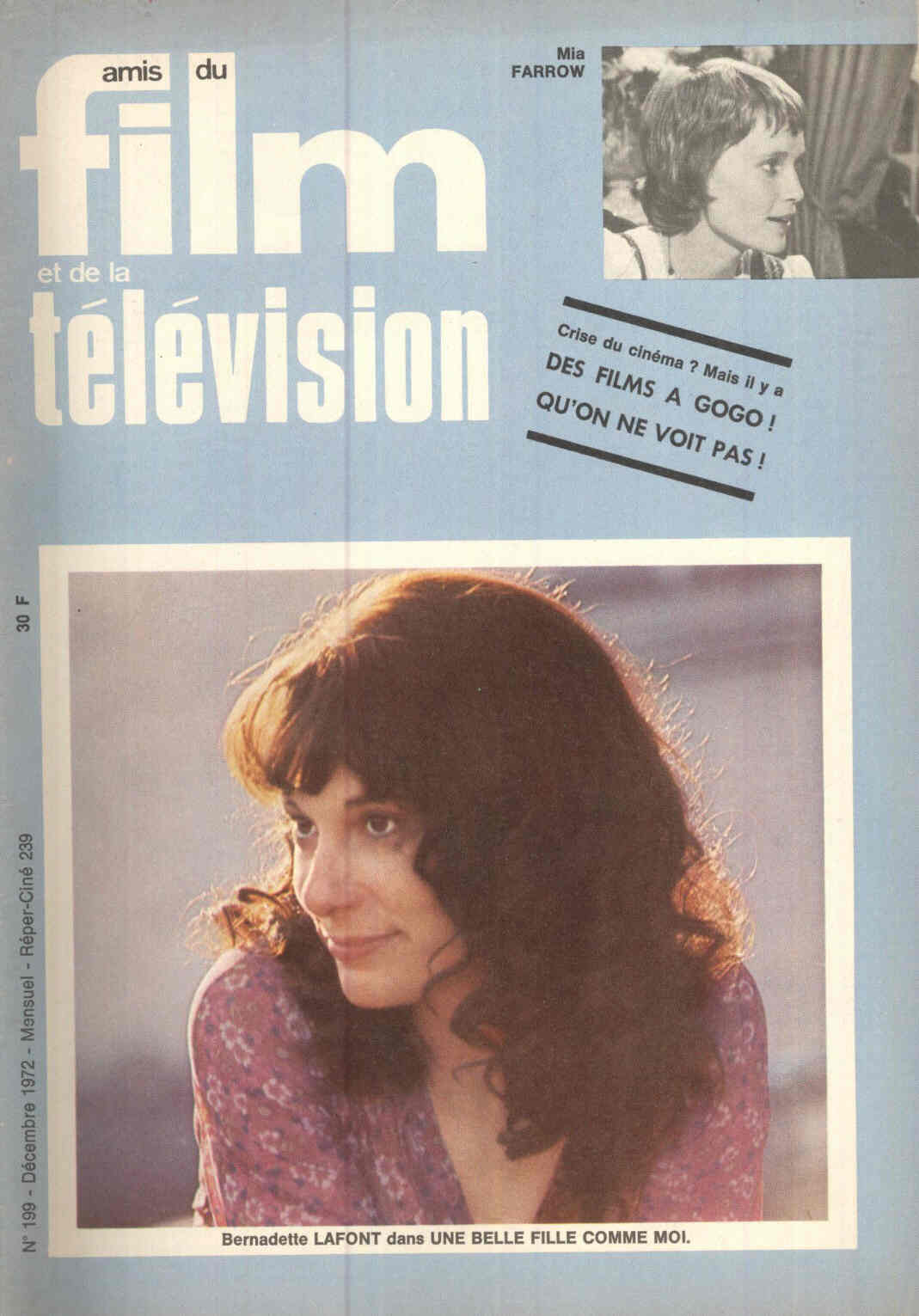 AMIS DU FILM magazine side cover Issue 199 December 1972