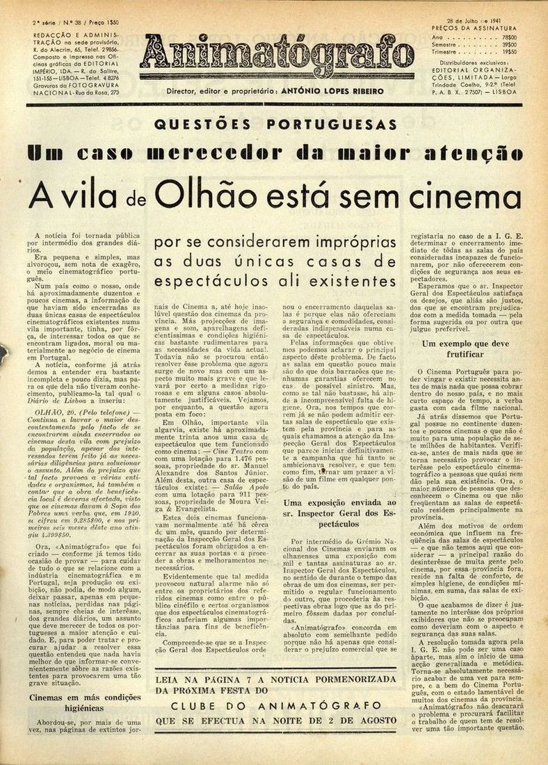 ANIMATOGRAFO magazine side cover Issue 38 28 July 1941