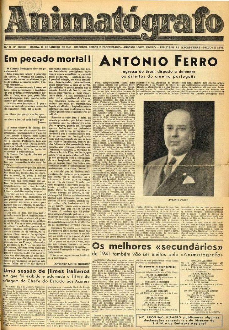 ANIMATOGRAFO magazine side cover Issue 62 13 January 1942