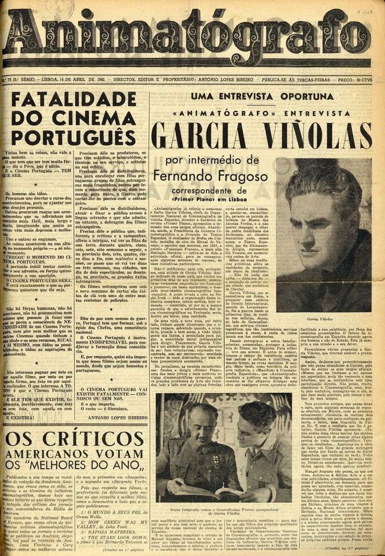 ANIMATOGRAFO magazine side cover Issue 75 14 April 1942