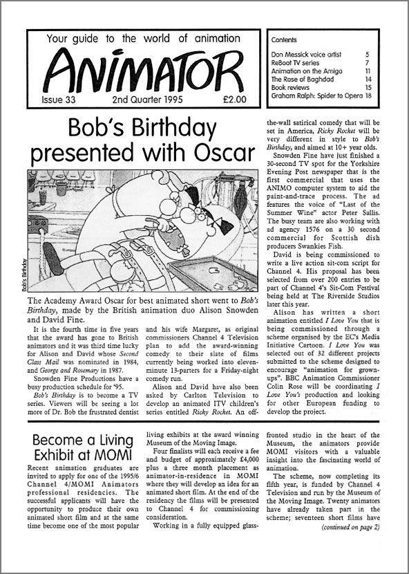 ANIMATOR magazine side cover Issue 33 Summer 1995