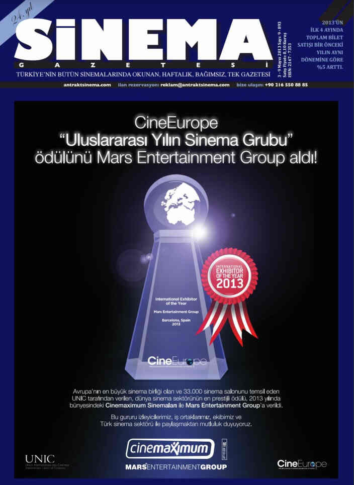 ANTRAKT SINEMA GAZETESI magazine side cover Issue 9 3-9 May 2013