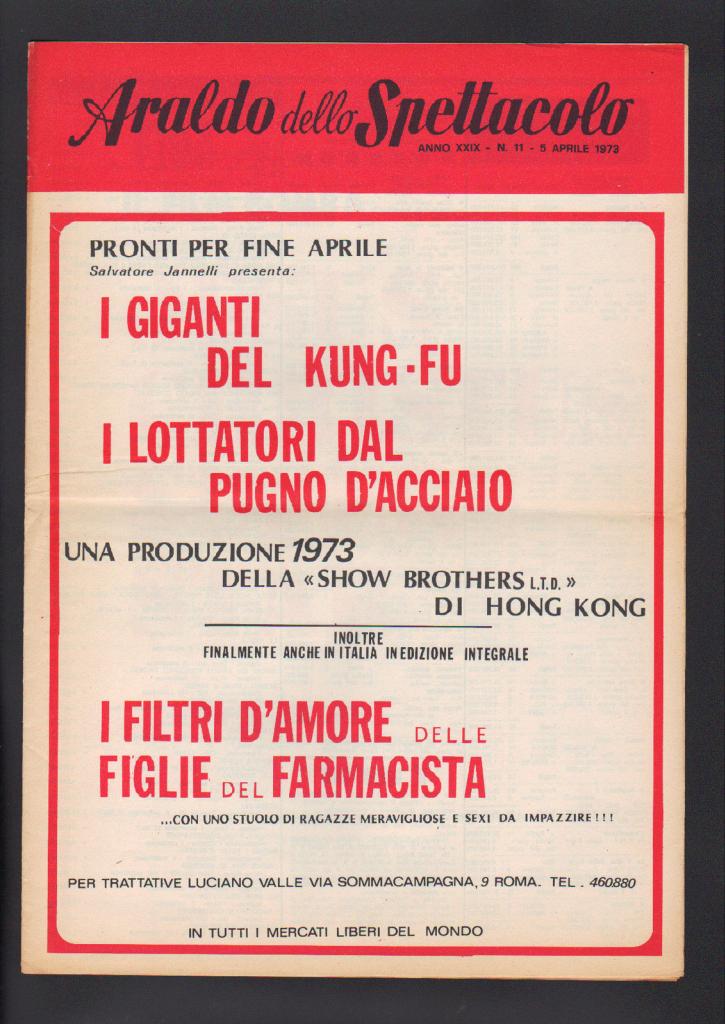 ARALDO DELLO SPETTACOLO magazine side cover Issue 11 5 April 1973
