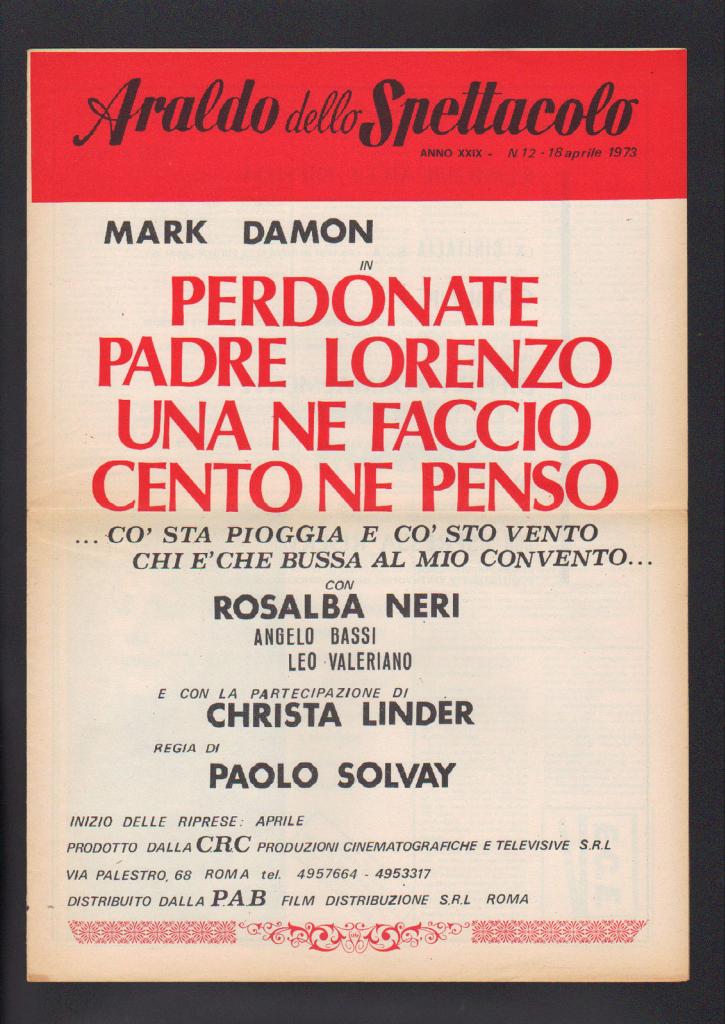 ARALDO DELLO SPETTACOLO magazine side cover Issue 12 18 April 1973