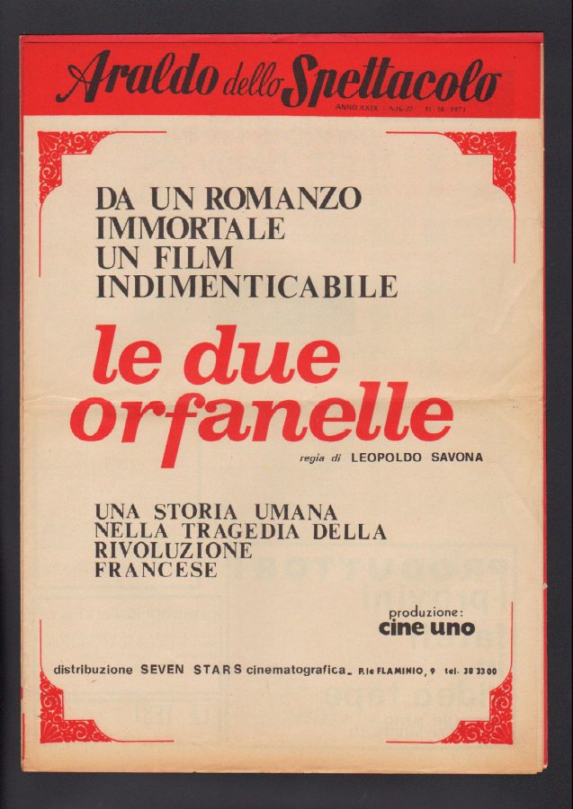ARALDO DELLO SPETTACOLO magazine side cover Issue 26/27 11 October 1973